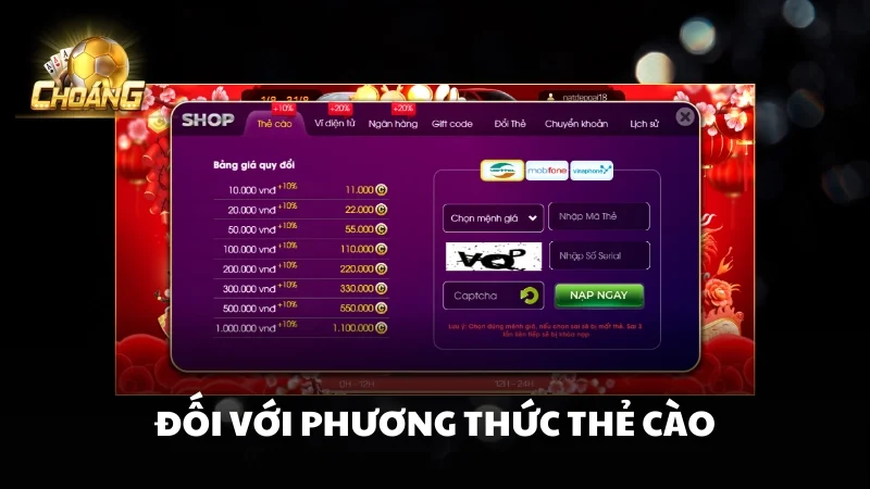 Đối với phương thức thẻ cào